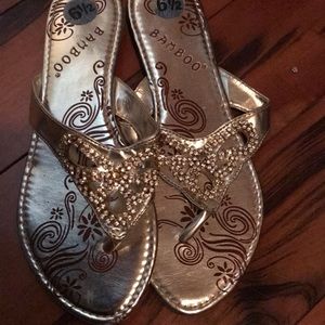 Gold sequenced slippers